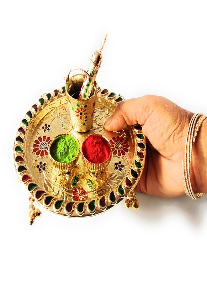 Sau Rang Laddu Gopal Meenakari Plate for Holi with Balti Pichkari (Symbolic Toy only) and 2 Empty Bowls. Material Plastic - Image 2